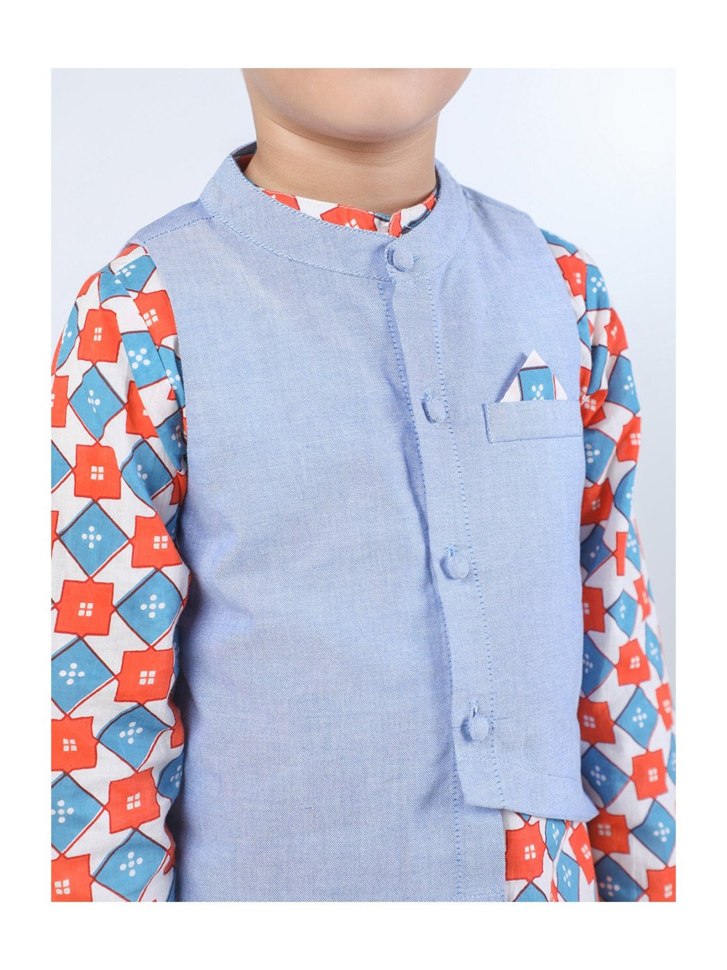Budding Bees Kids Multicolor Printed Full Sleeves Kurta, Jacket, Pants with Wallet