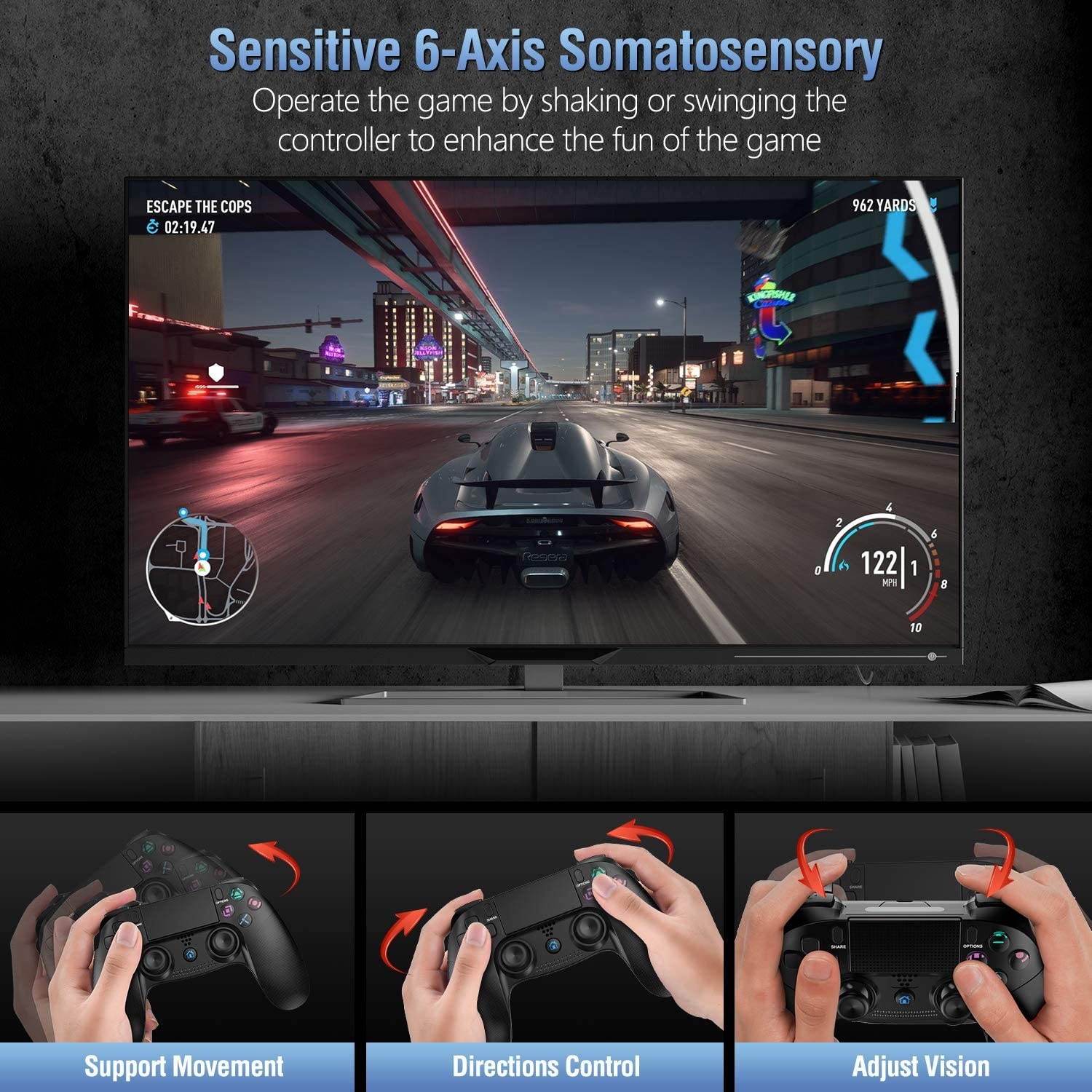 Controller for PS4,  Wireless Controller for Playstation 4/PS4 Pro/Slim, with Dual Vibration, Speaker & Stereo Headset Jack, Touch Pad & Six-axis Motion Control, Functional LED Indicator