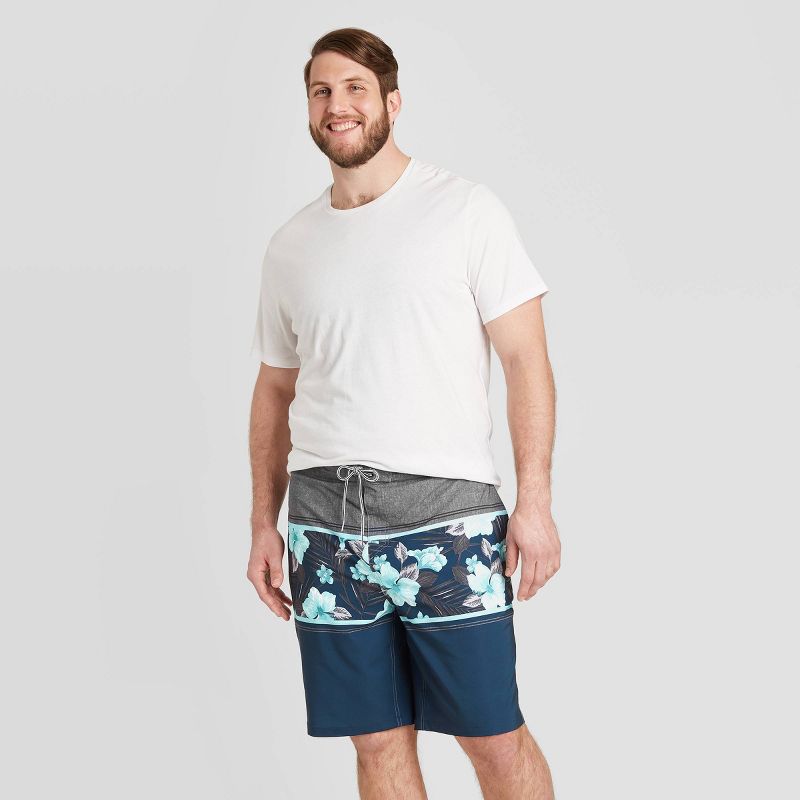 Men's Big & Tall 10" Striped Panama Board Shorts - Goodfellow & Co™ Navy Teal 48