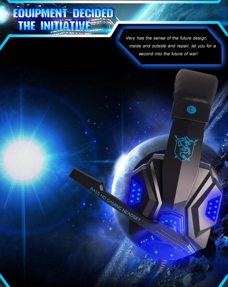 Deep Bass Game Headphone Stereo Surrounded Over-Ear Gaming Headset Headband Earphone with Light for Computer PC Gamer