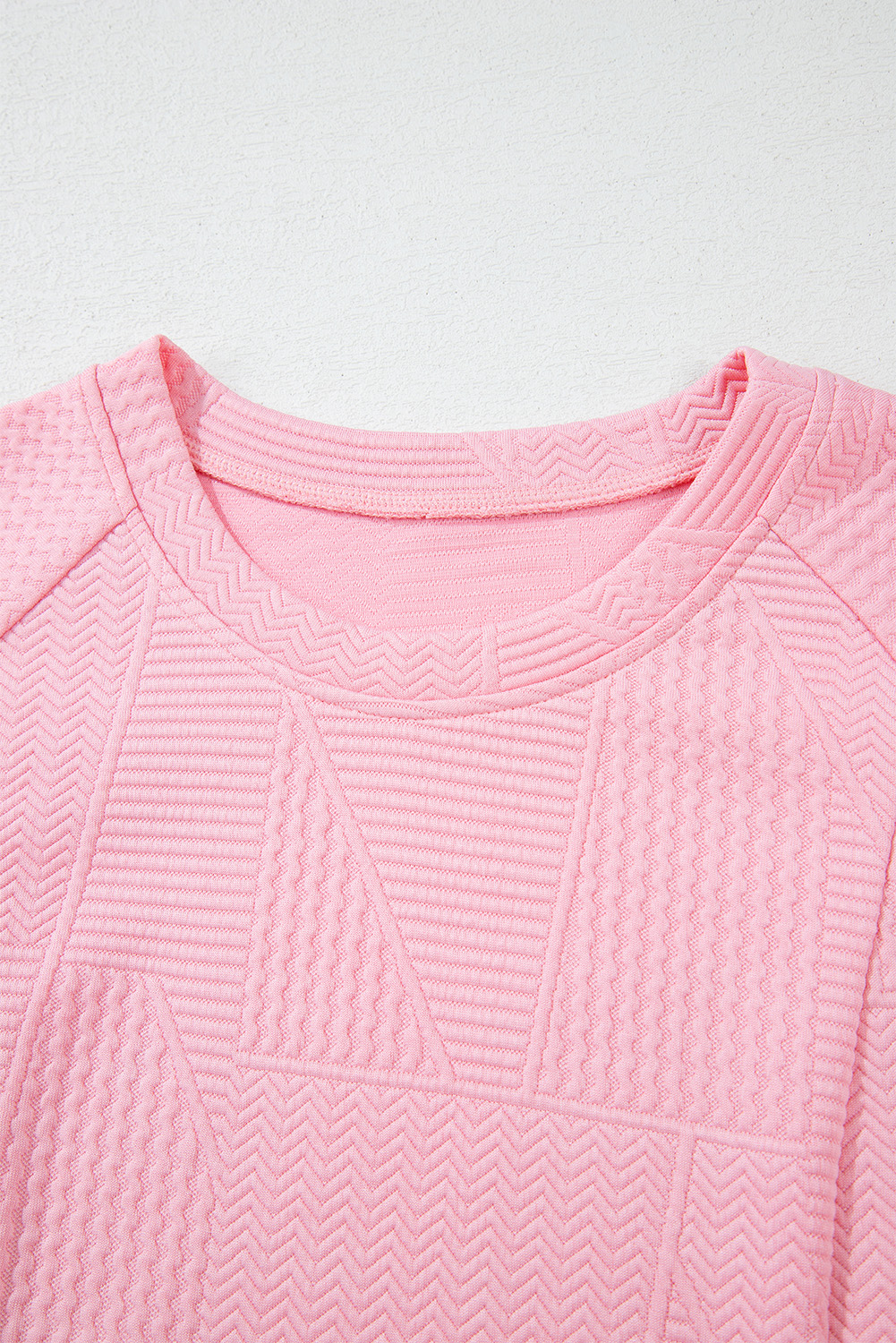 Green Solid Color Quilted Long Sleeve Top and Wide Leg Pants Set