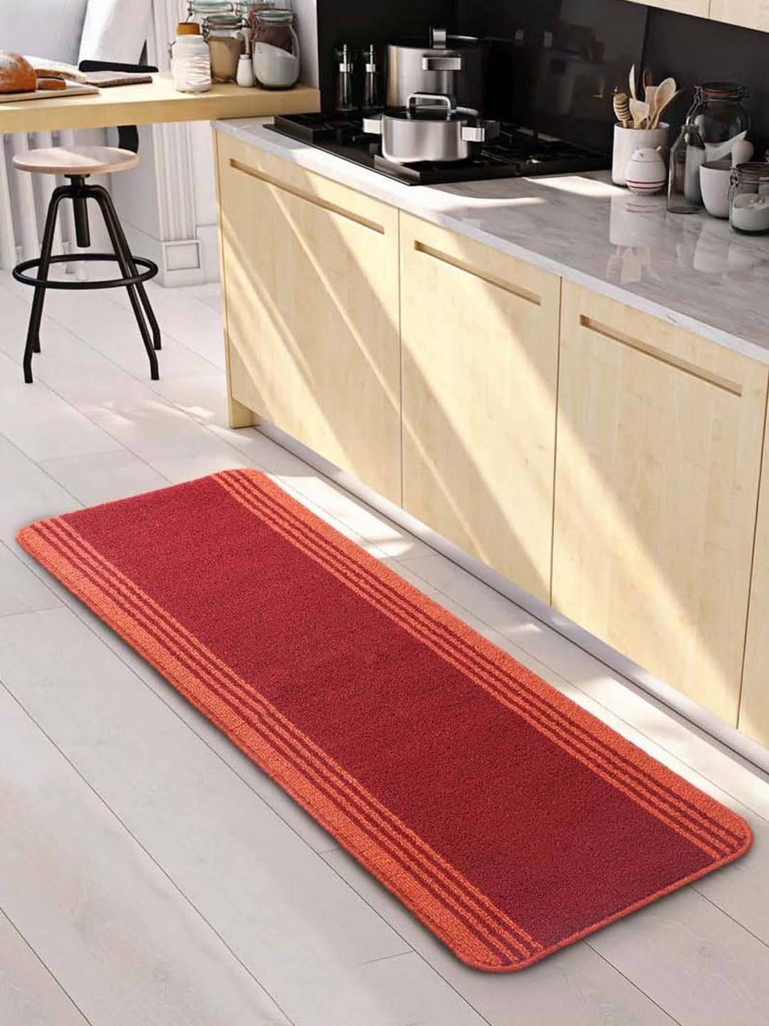 Saral Home Maroon & Rust Polypropylene Medium Antiskid & Washable Power Runner