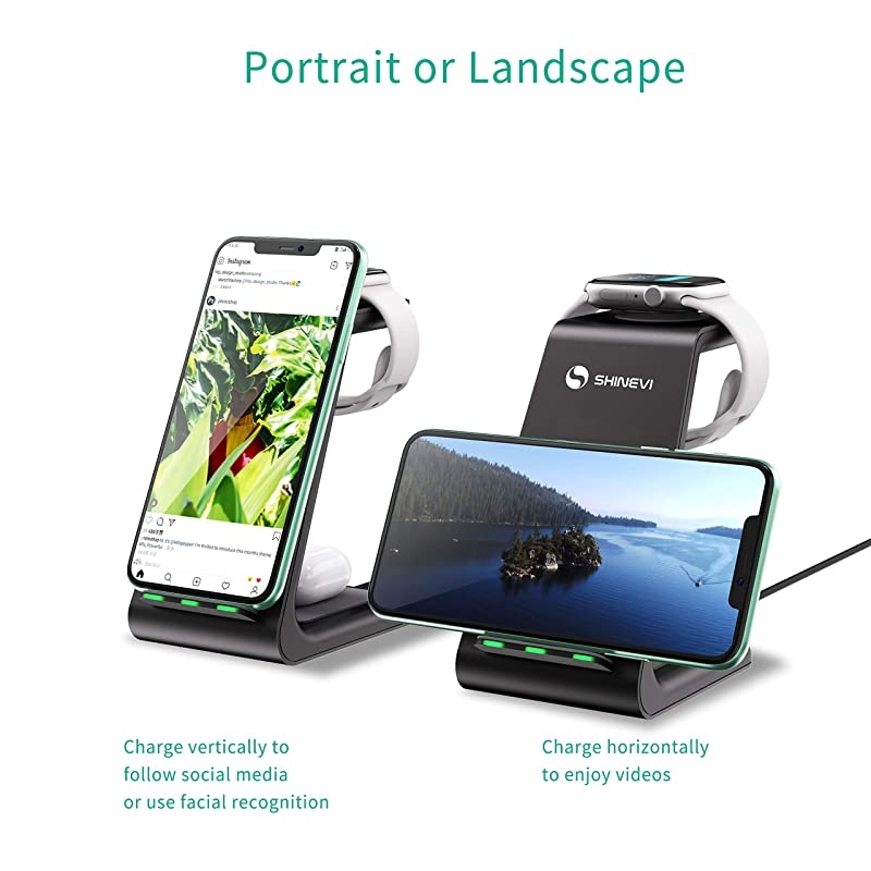 Wireless Charger Stand 3 in 1 QiCertified Wireless Charging Station for Apple Watch 5432 AirPods ProFast Charger Dock for iPhone 1212PRO11 Pro MaxXXSXRXs Max8Plus Samsung S20 S10