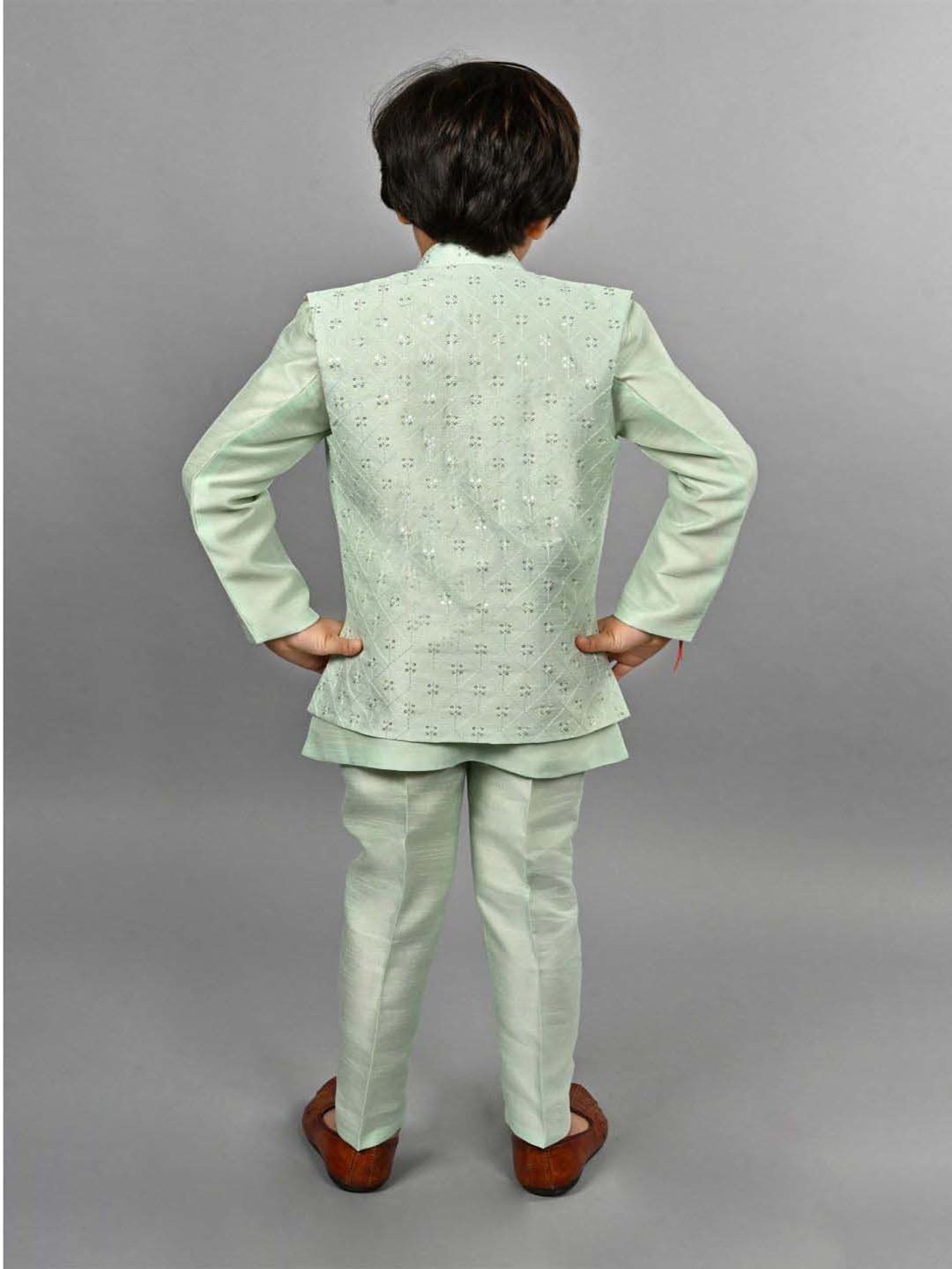 AJ Dezines Kids Black Embellished Full Sleeves Sherwani with Pants