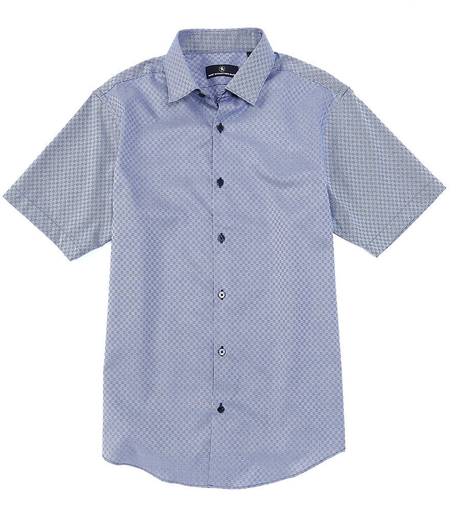 Hart Schaffner Marx Big & Tall Short-Sleeve Basket-Weave Jacquard Shirt-Tail Sportshirt