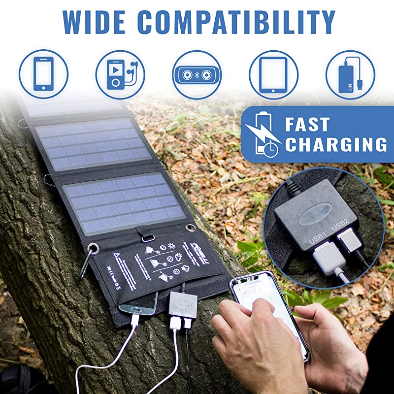 Dual USB Solar Charger 10W Foldable Solar Panel Phone Charger for iPhone Android Smartphones iPads Android Tablets Power Banks More Portable Solar Power for Camping Outdoors