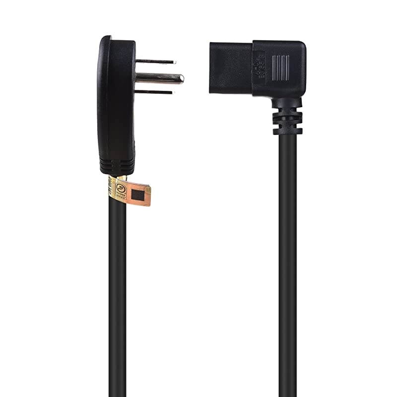 2-Pack 16 AWG Low Profile Right Angle Power Cord (Power Cable) 15 Feet (NEMA 5-15P to Angled IEC C13)