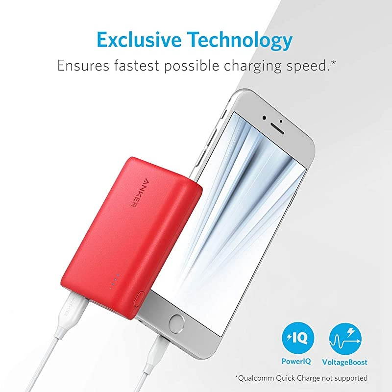 PowerCore 10000 Portable Charger One of The Smallest and Lightest 10000mAh External Battery UltraCompact HighSpeedChargingTechnology Power Bank for iPhone Samsung Galaxy and More Red
