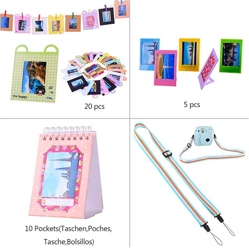 Instax Mini 9 Camera Accessories Bundles Compatible with Fujifilm Instax Mini 9 Mini 8 Mini 8+ Camera with Mini 9 Case,108 Photos Mini Photo Album,etc. (Ice Blue,14 Items)