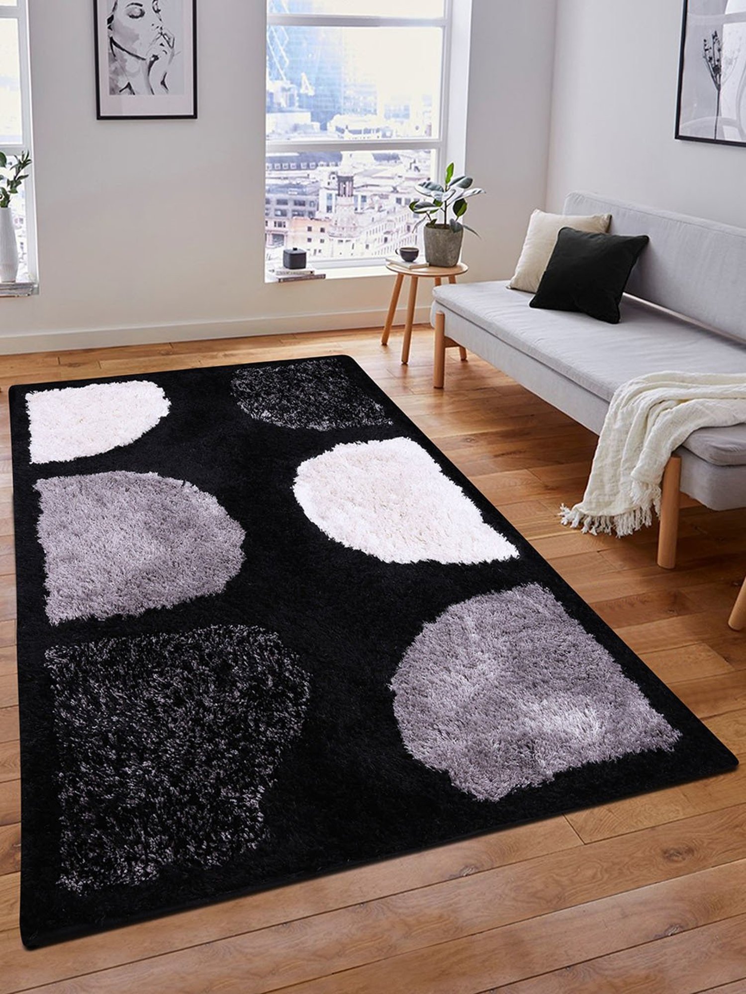 Romee Black Polyester Geometric Carpets