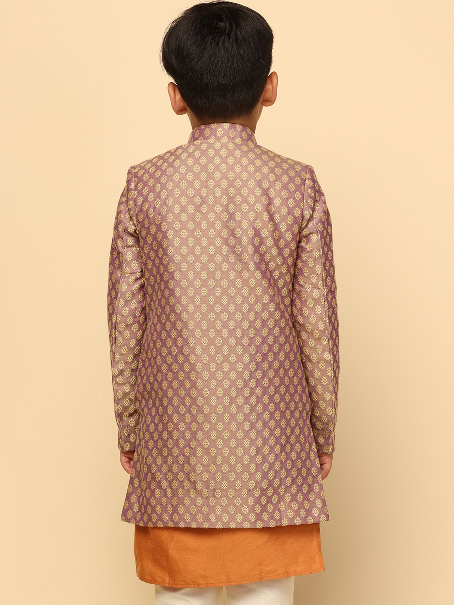 AJ Dezines Kids Black Embellished Full Sleeves Sherwani with Pants