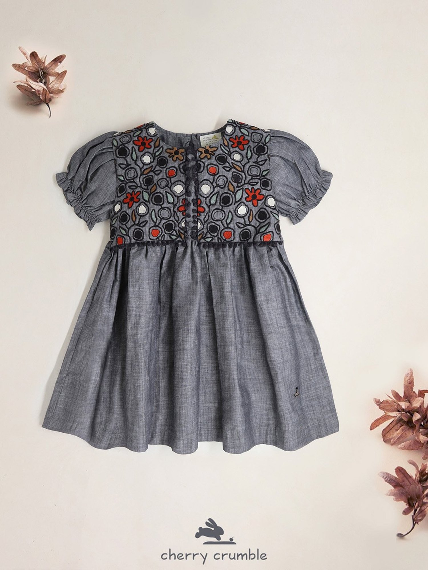 Cherry Crumble By Nitt Hyman Kids Grey Embroidered Dress