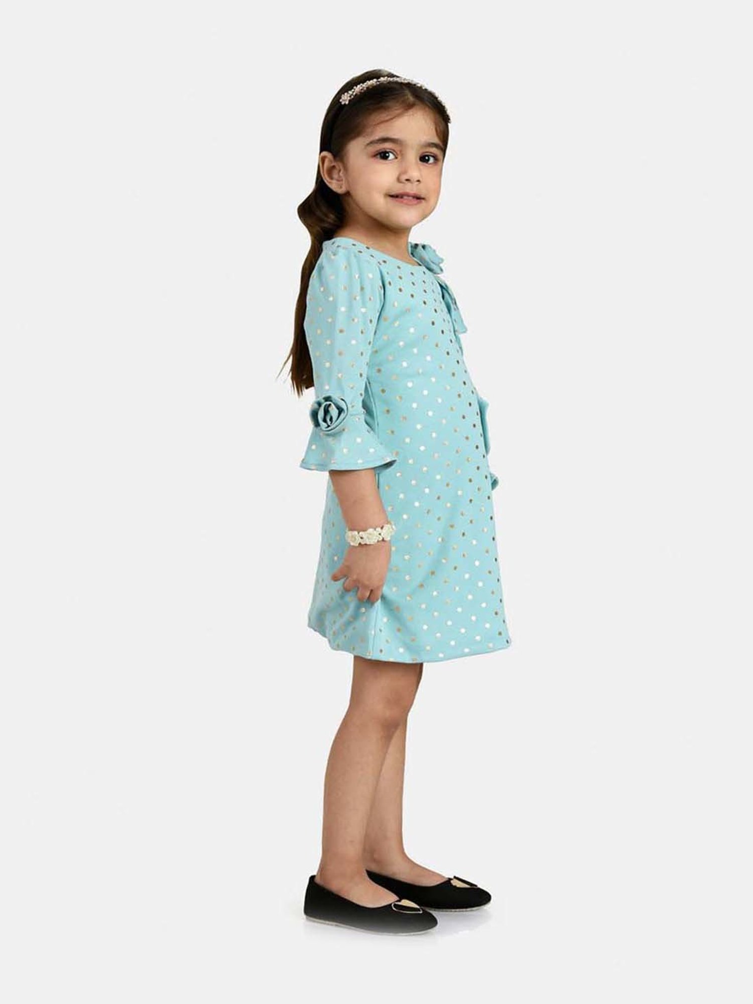 Peppermint Kids Sky Blue Printed Dress