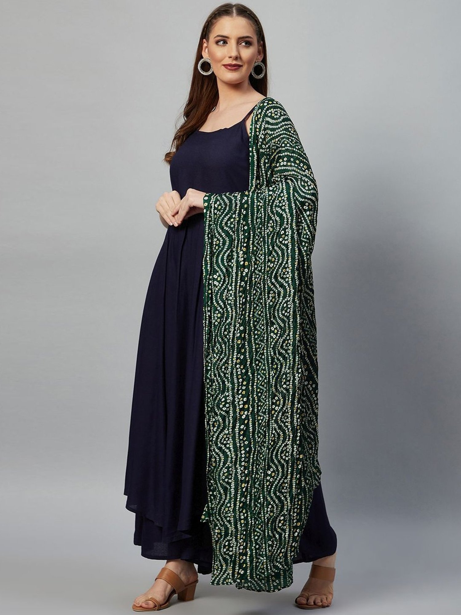 Inweave Green Bandhani Print Dupatta