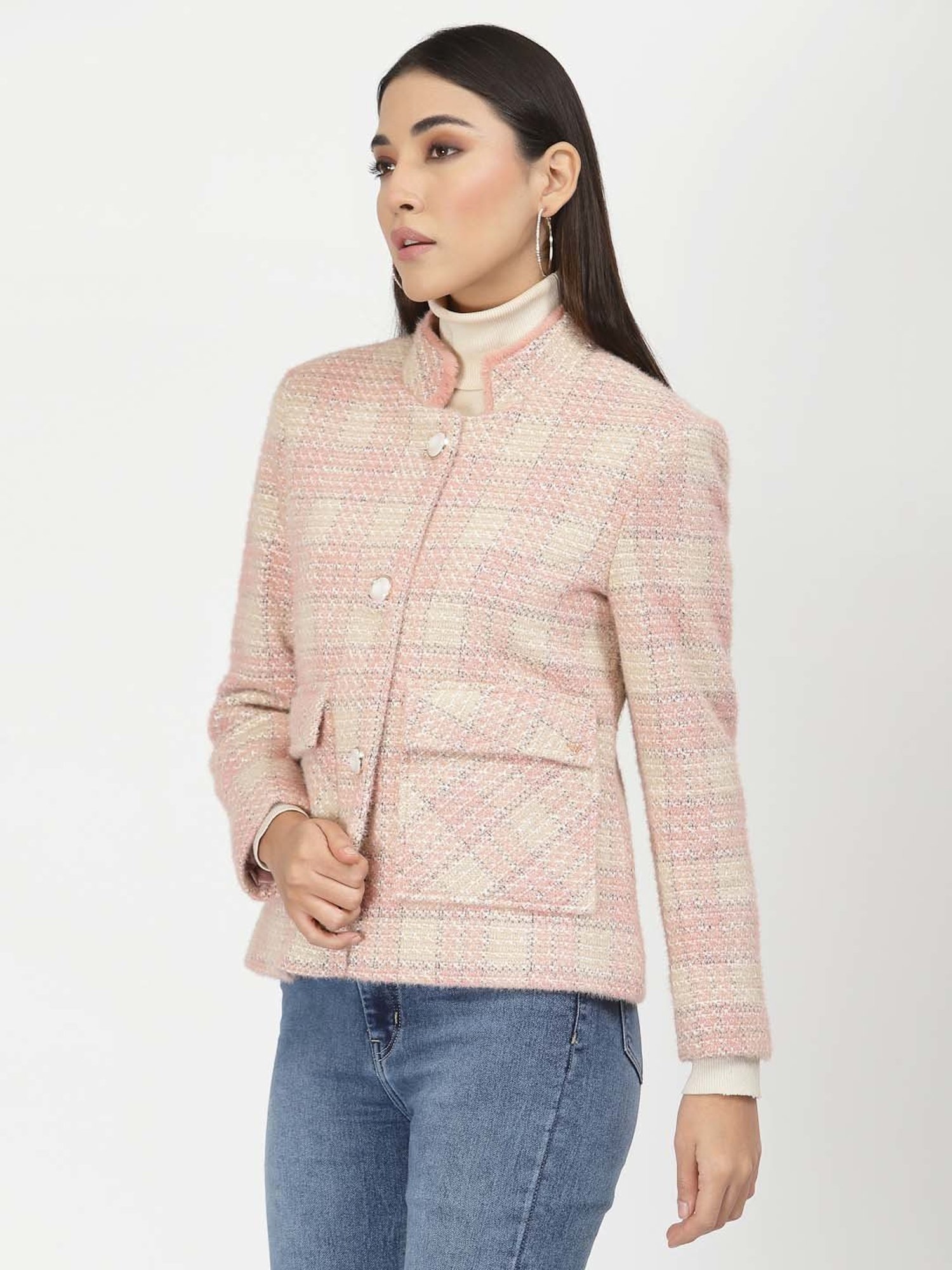 Juelle Peach Check Over Coat