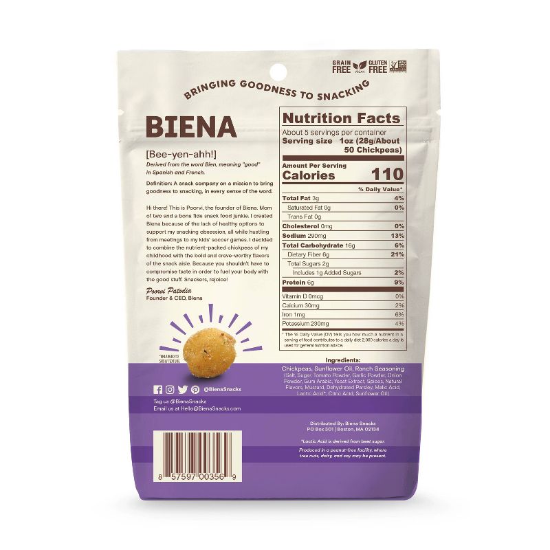 Biena Rockin' Ranch Roasted Chickpeas - 5oz