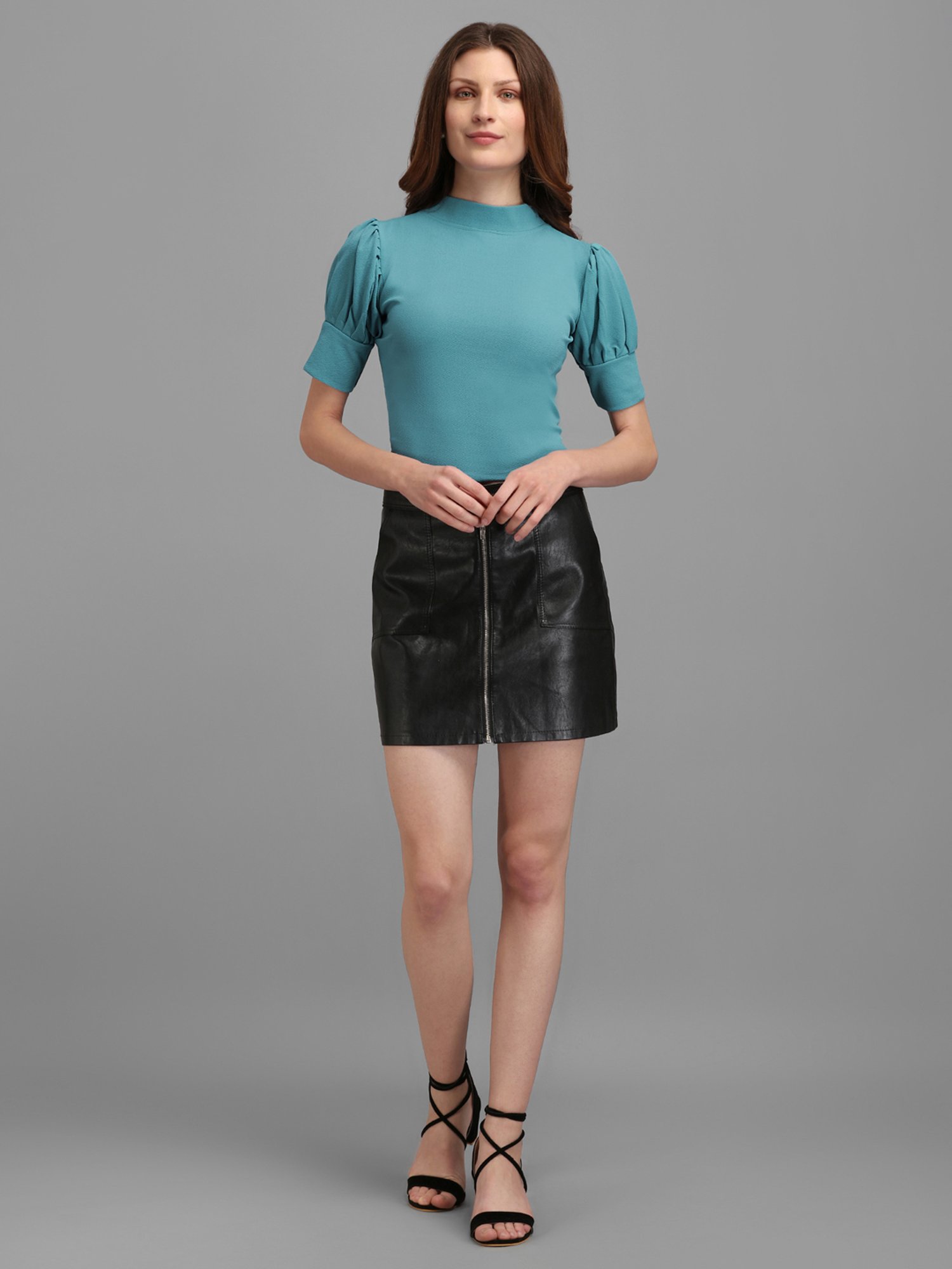 PURVAJA Turquoise Regular Fit Crop Top