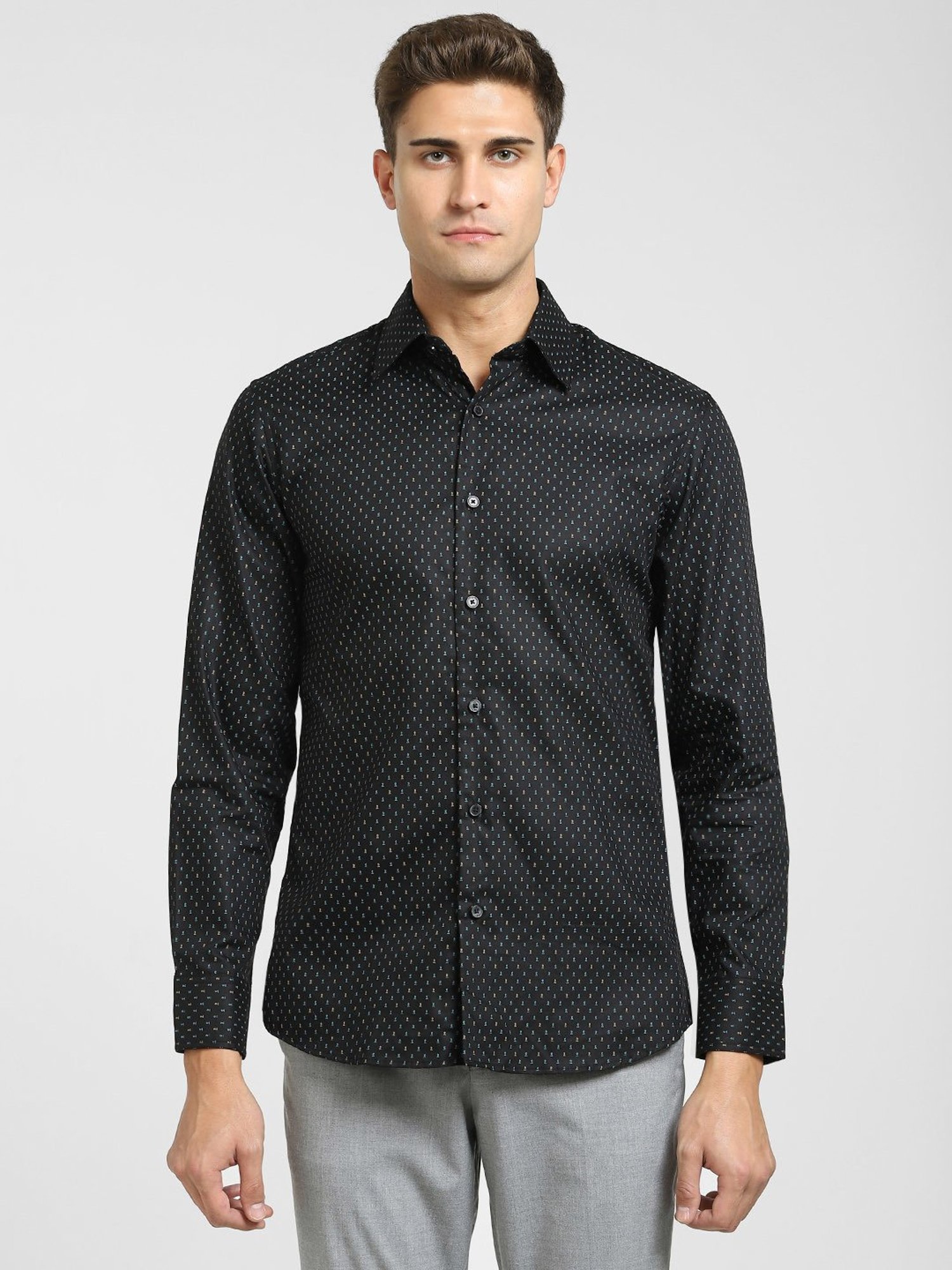 SELECTED HOMME Black Cotton Slim Fit Printed Shirt