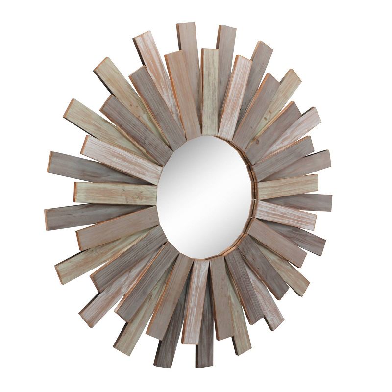 31.3" x 31.3" Wooden Sunburst Wall Mirror Brown - Stonebriar Collection
