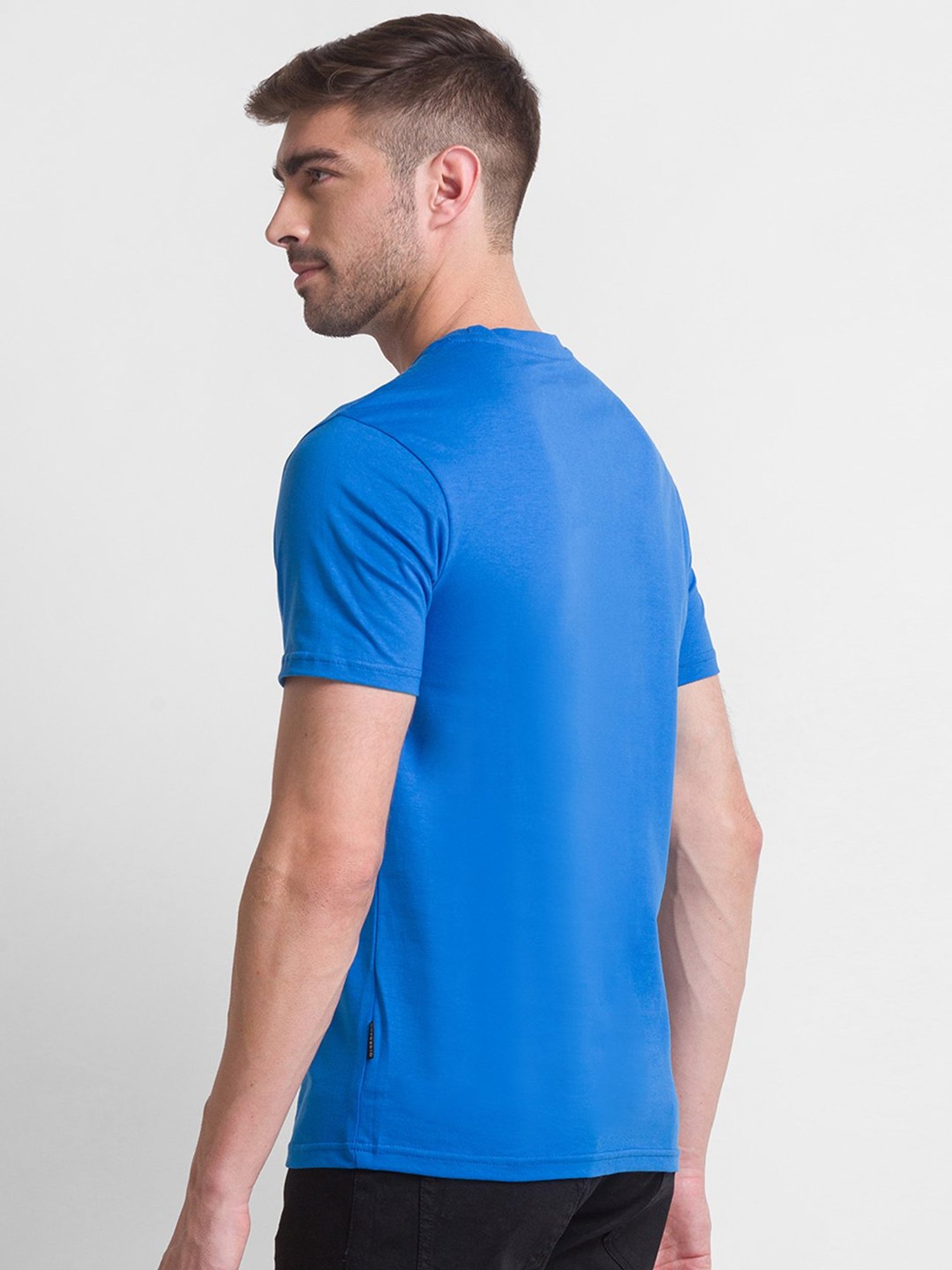 Giordano Blue Slim Fit Printed Crew T-Shirt