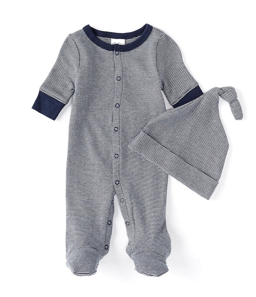 Starting Out Navy Baby Boys Preemie-6 Months Long-Sleeve Stripe Footed Coverall
