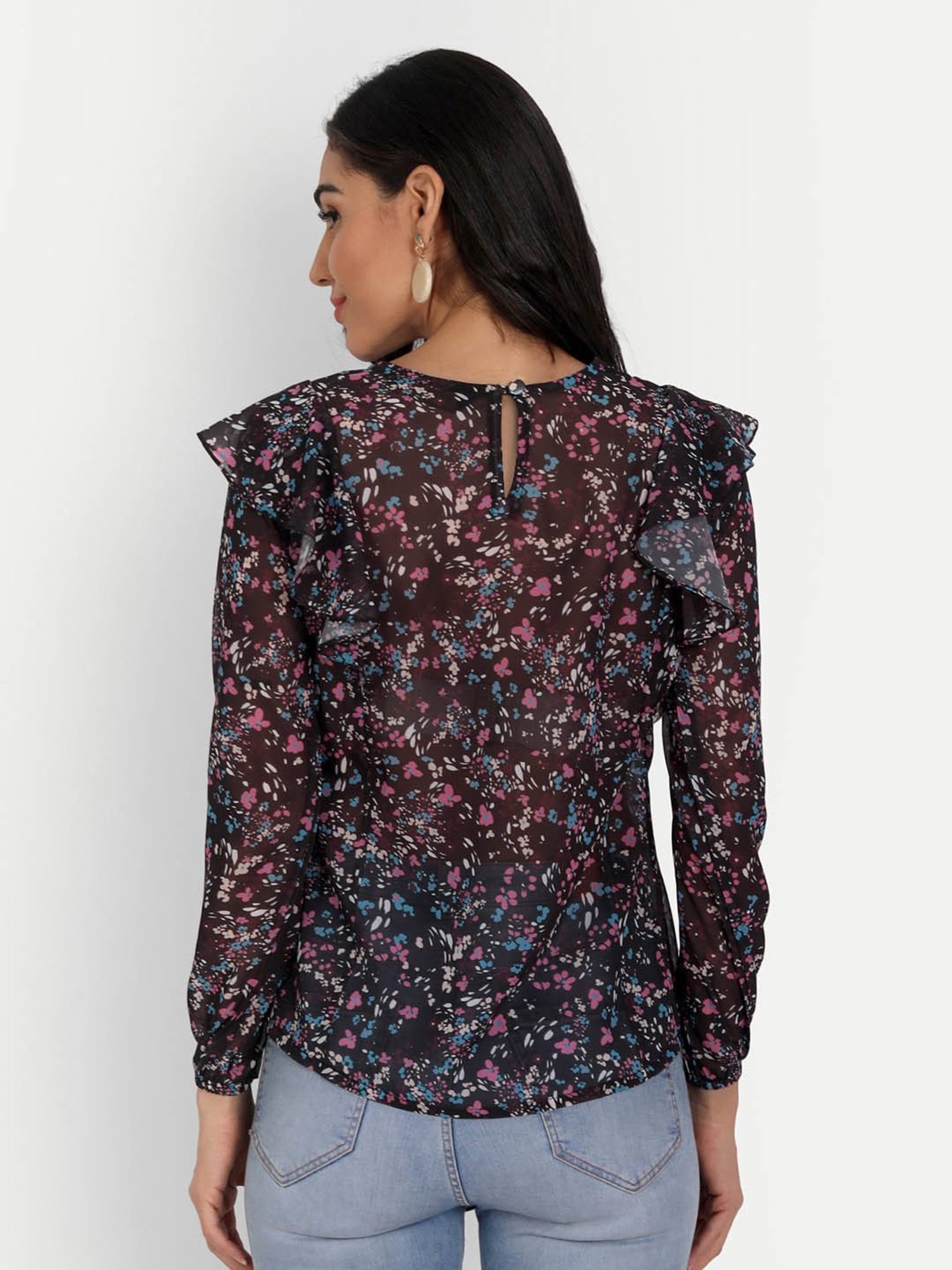 MASAKALI.CO Black Floral Print Top