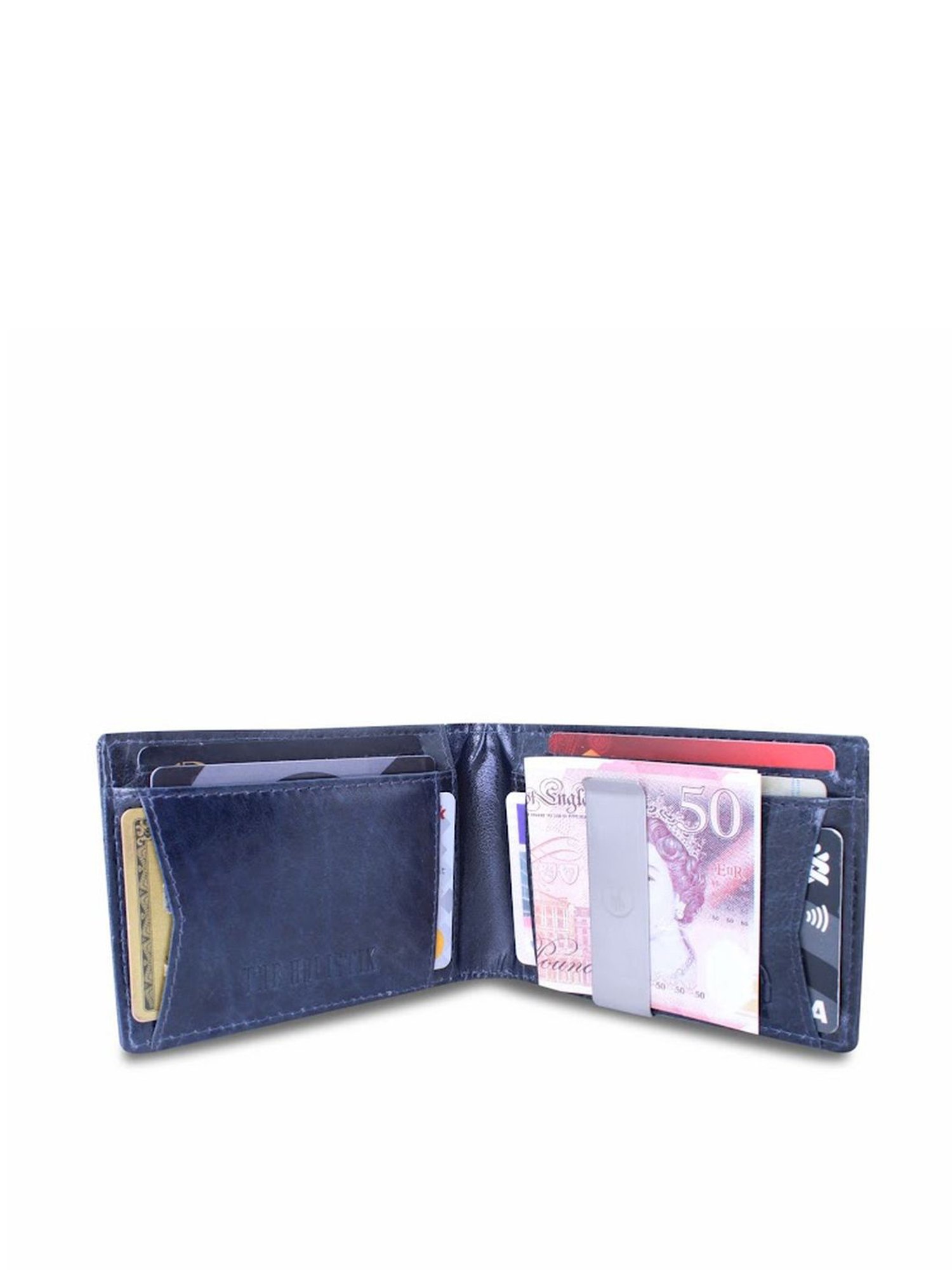 THE HOLISTIK Instant Access Navy Blue Casual Leather Money Clip Wallet for Men