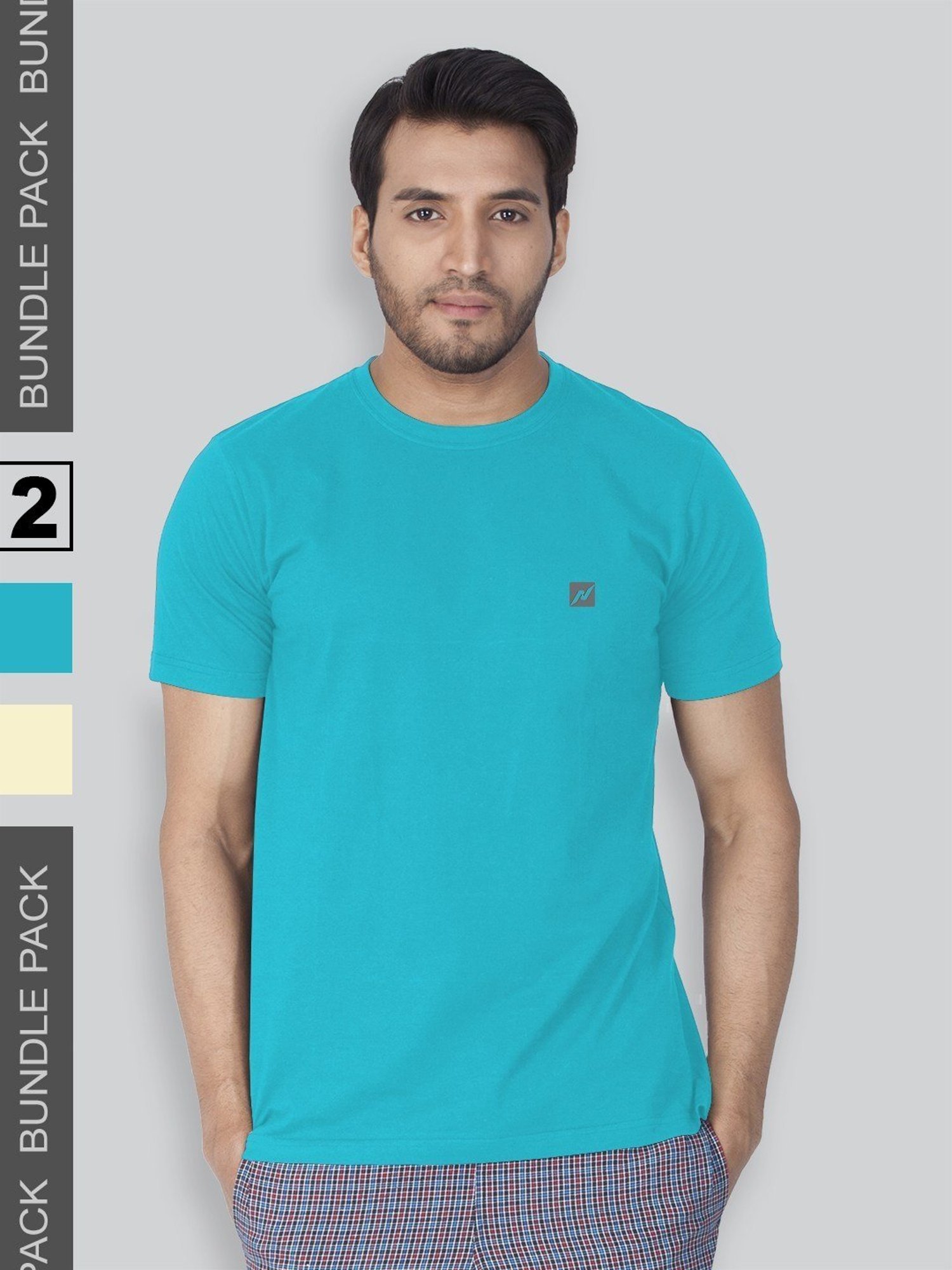 Lux Nitro Turquoise & Yellow Regular Fit T-Shirt Pack of - 2