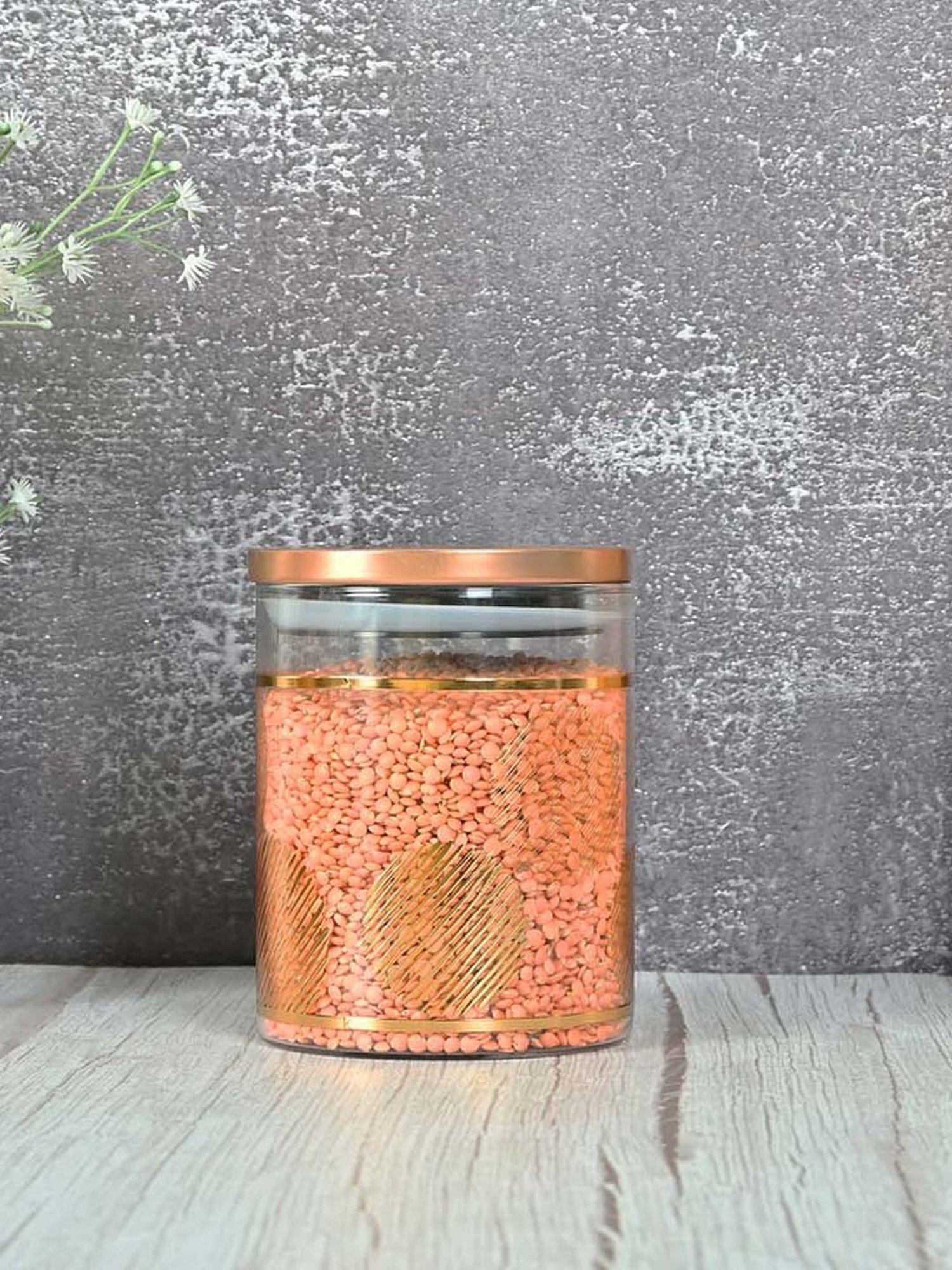Femora Golden Borosilicate Glass Kitchen Storage Jar With Airtight Steel Lid (0.75 L)