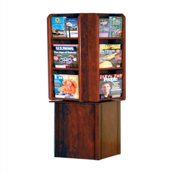 Wooden Mallet Home Office Divulge 12 Pocket Rotating Literature Magazines Floor Display Organizer Rack stand wBrochure Inserts Mahogany