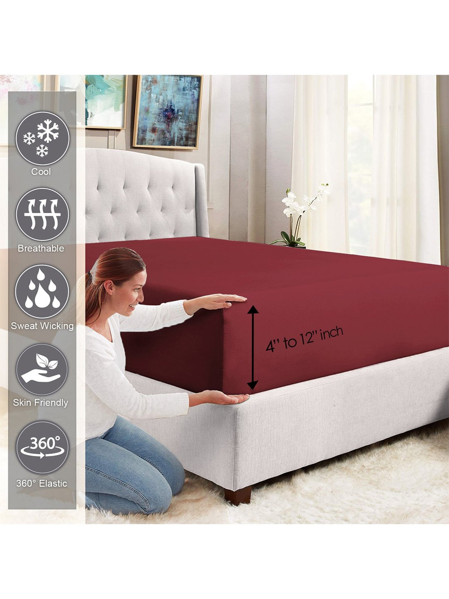 Pizuna Rio Red 400TC Cotton Fitted Bed Sheet with 2 Pillow Covers