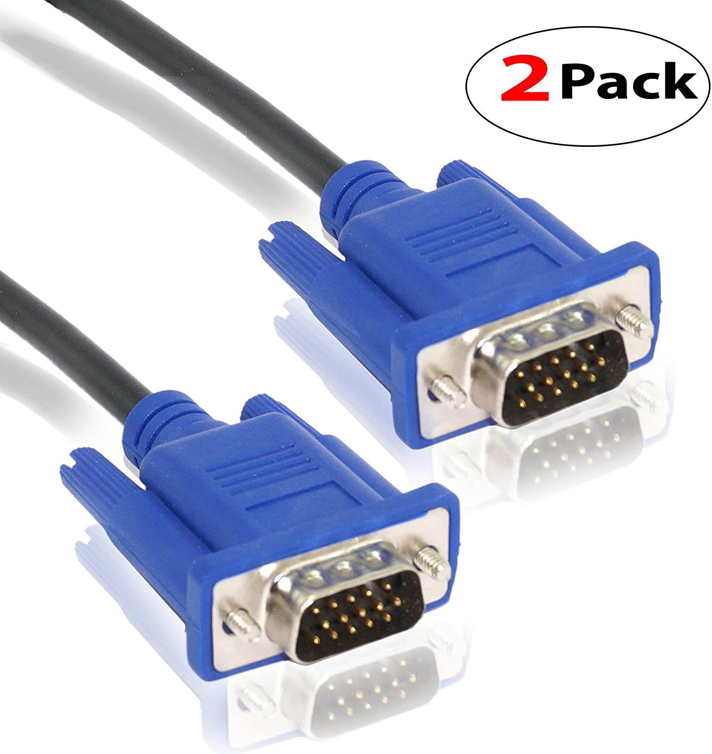 (2 Pack) 15Pin VGA Male to Male Cable - 3Feet