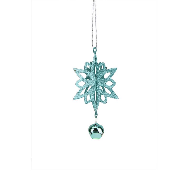 Ganz Bright Turquoise Blue 3-D Snowflake Jingle Bell Drop Christmas Ornament 4.25"