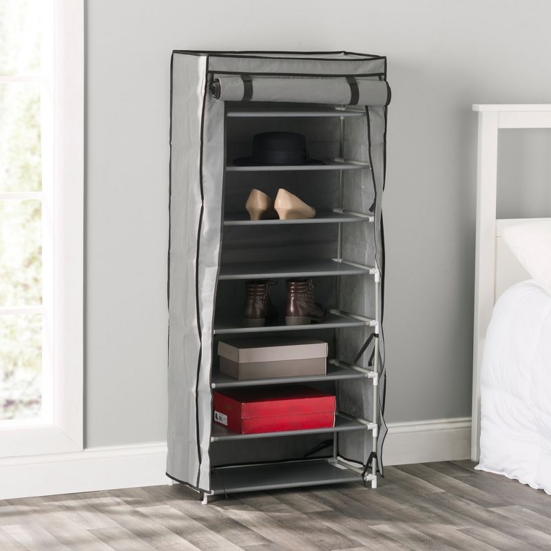 Home Basics 8 Tier Portable Polyester Shoe Closet, Grey