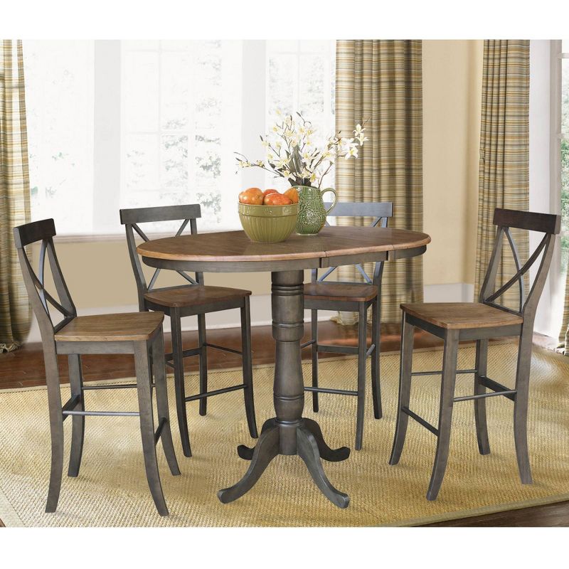 36" James Round Extendable Dining Table with 4 Barstools Tan/Washed Coal - International Concepts