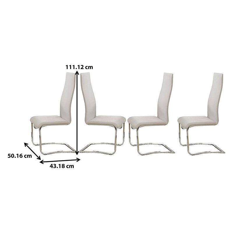 Coaster Home Furnishings Faux Leather Ergonomic Contemporary Modern High Back Side Dining Room Chairs, White and Chrome (Set of 4)