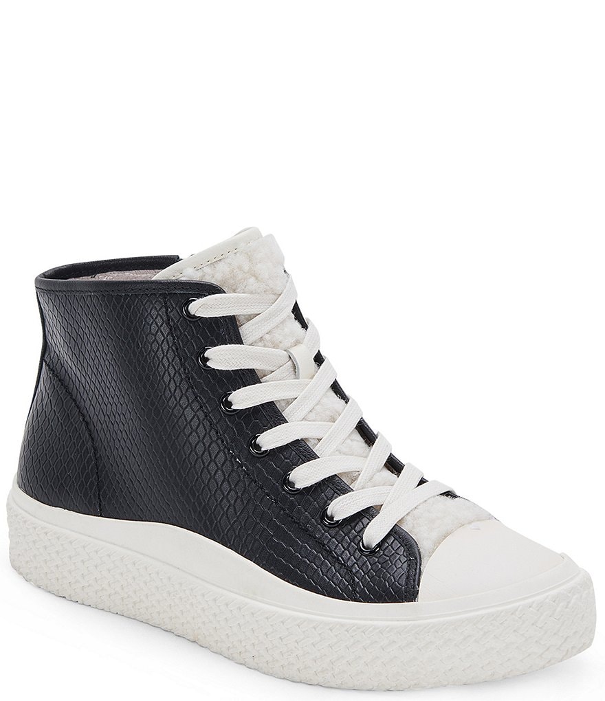 Dolce Vita Veola Plush Embossed Leather Faux Shearling High Top Sneakers