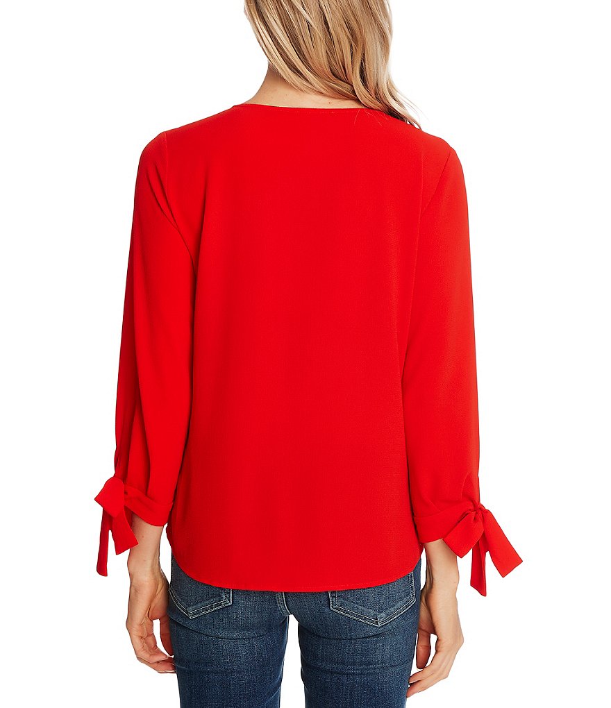 CeCe 3/4 Bow Tie Sleeve V-Neck Volume Blouse