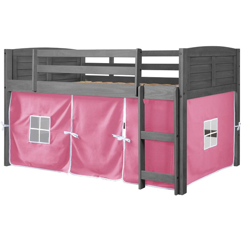 Louver Low Loft with Tent Kit Antique Gray/Pink - Donco Kids