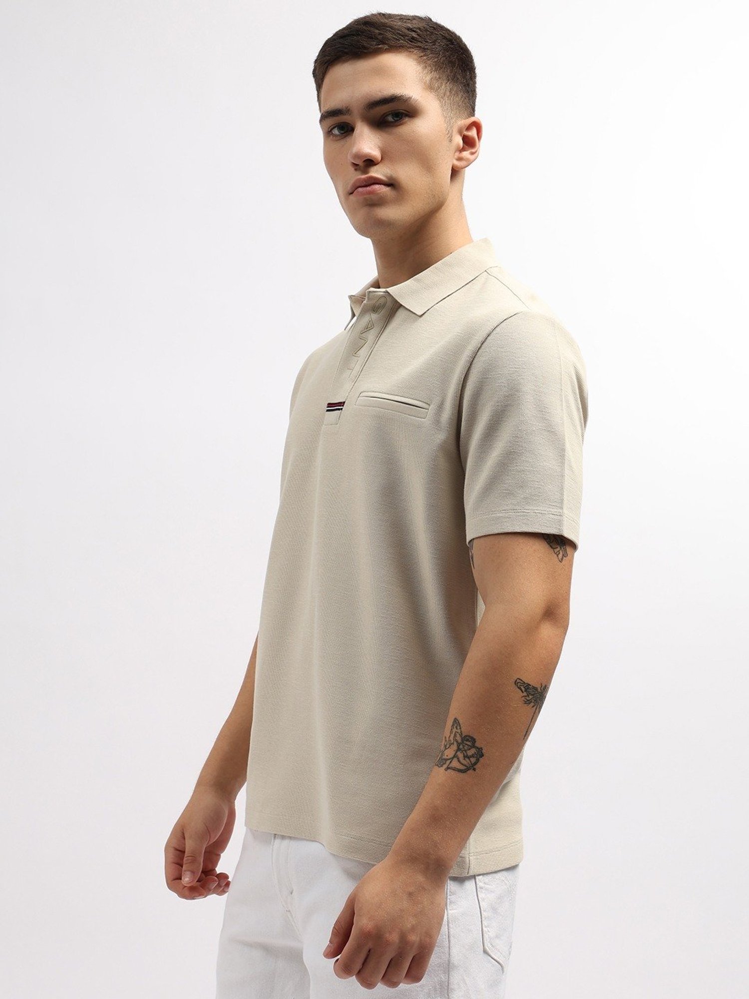 Gant Beige Cotton Regular Fit Polo T-Shirt