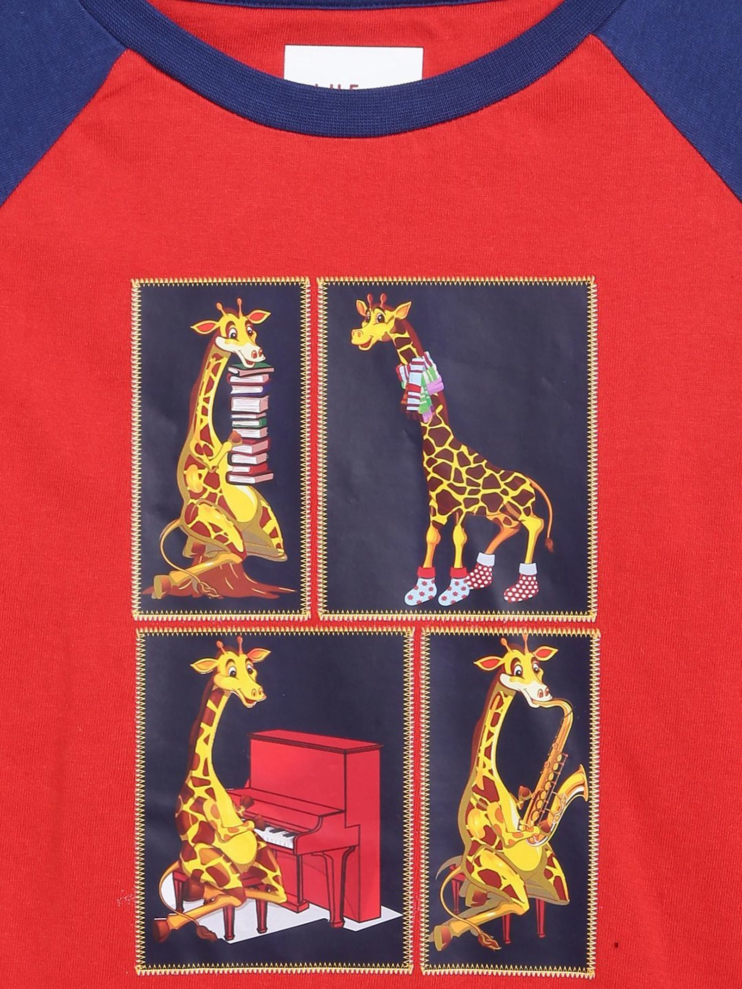 Blue Giraffe Kids Red & Blue Cotton Printed Full Sleeves T-Shirt