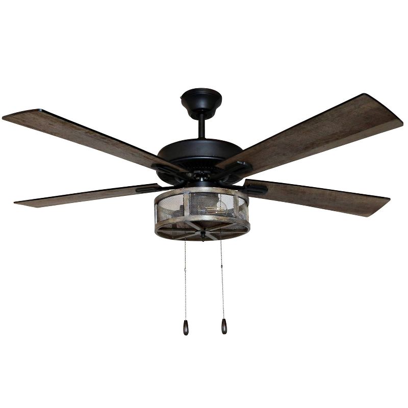 52" LED 5-Blade Dixsie Woodgrain Caged Farmhouse Lighted Ceiling Fan - River of Goods