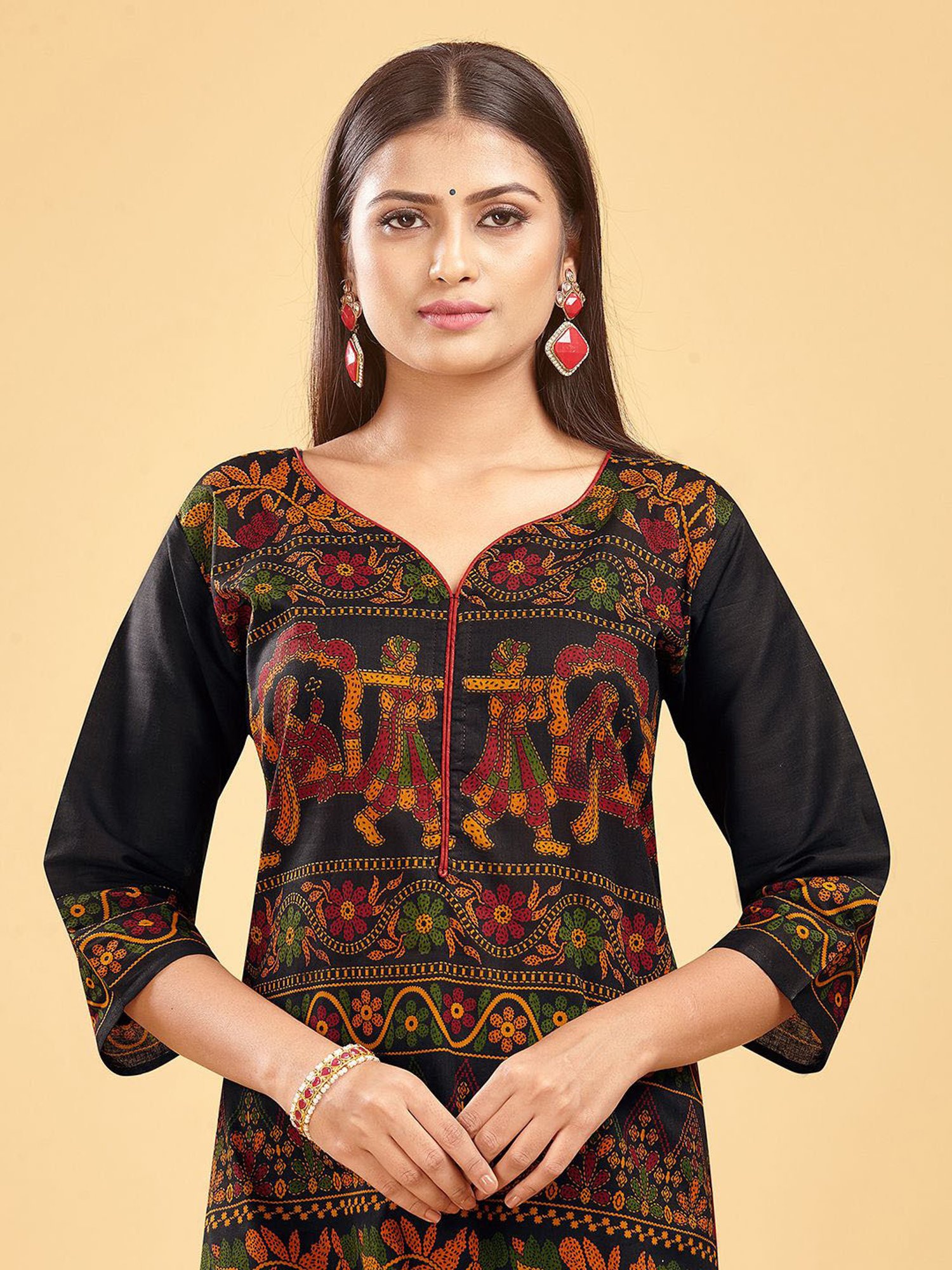SHANVIKA Black Printed Cotton Straight Kurta