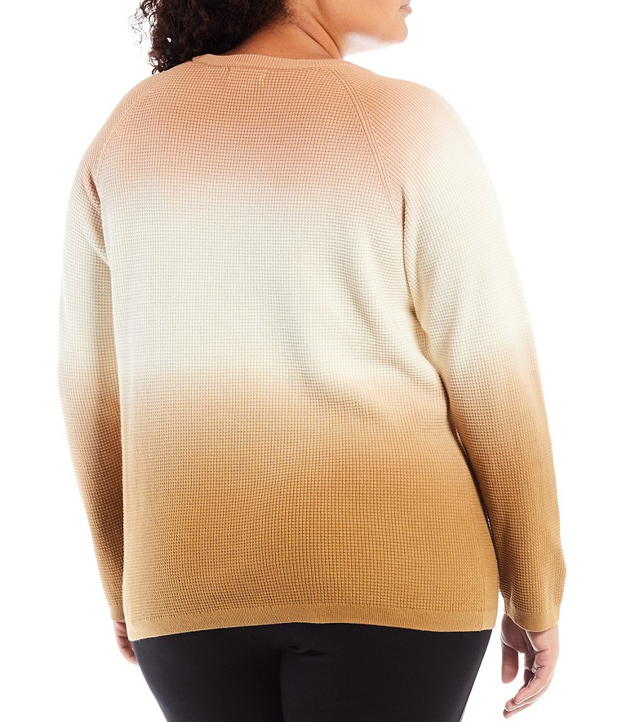 Ruby Rd. Plus Size Ombre Striped 3/4 Sleeve Button Front Long Cardigan