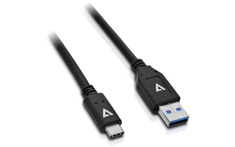 V7 Black USB Cable USB 3.1 A Male to USB-C Male 1m 3.3ft - 3.28 ft USB Data Transfer Cable - First End: 1 x Type A Male USB