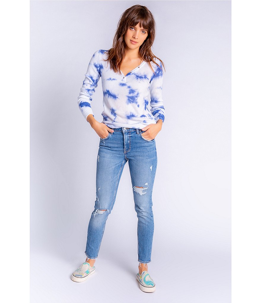 PJ Salvage Blue Tide Tie-Dye Ribbed Coordinating Sleep Top