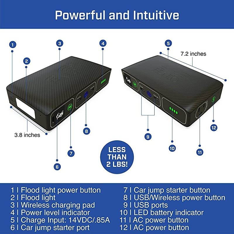 Bolt Wireless Laptop Power Bank 44400 mWh Portable Phone Laptop Charger Car Jump Starter with AC Outlet and Car Charger Rose Gold 114494