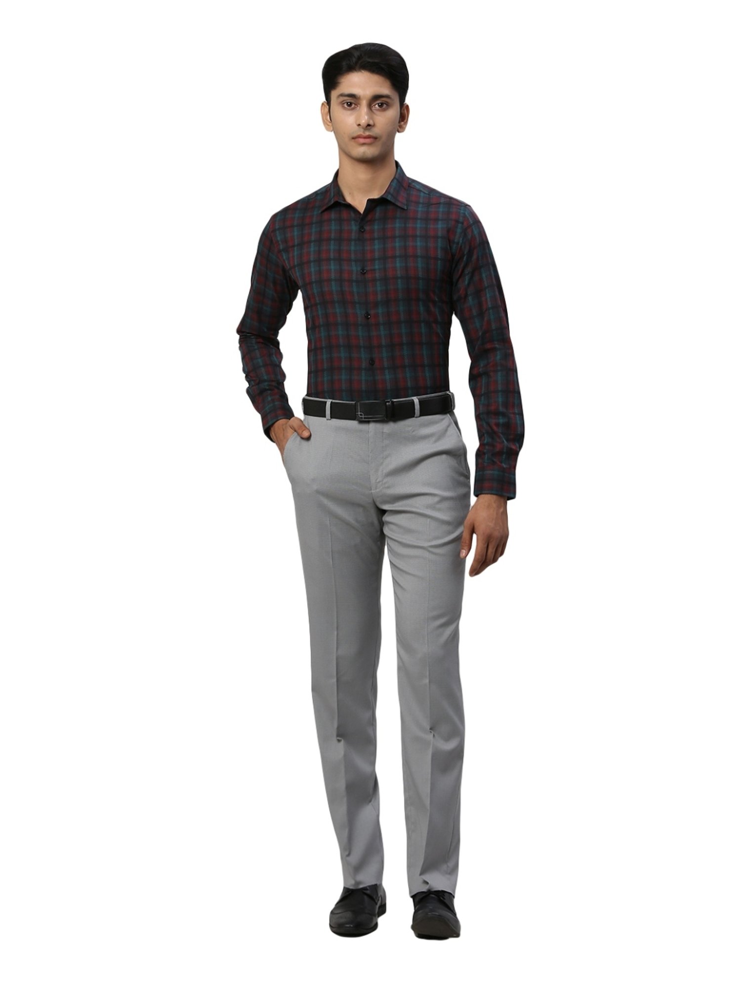 Park Avenue Grey Regular Fit Texture Trousers