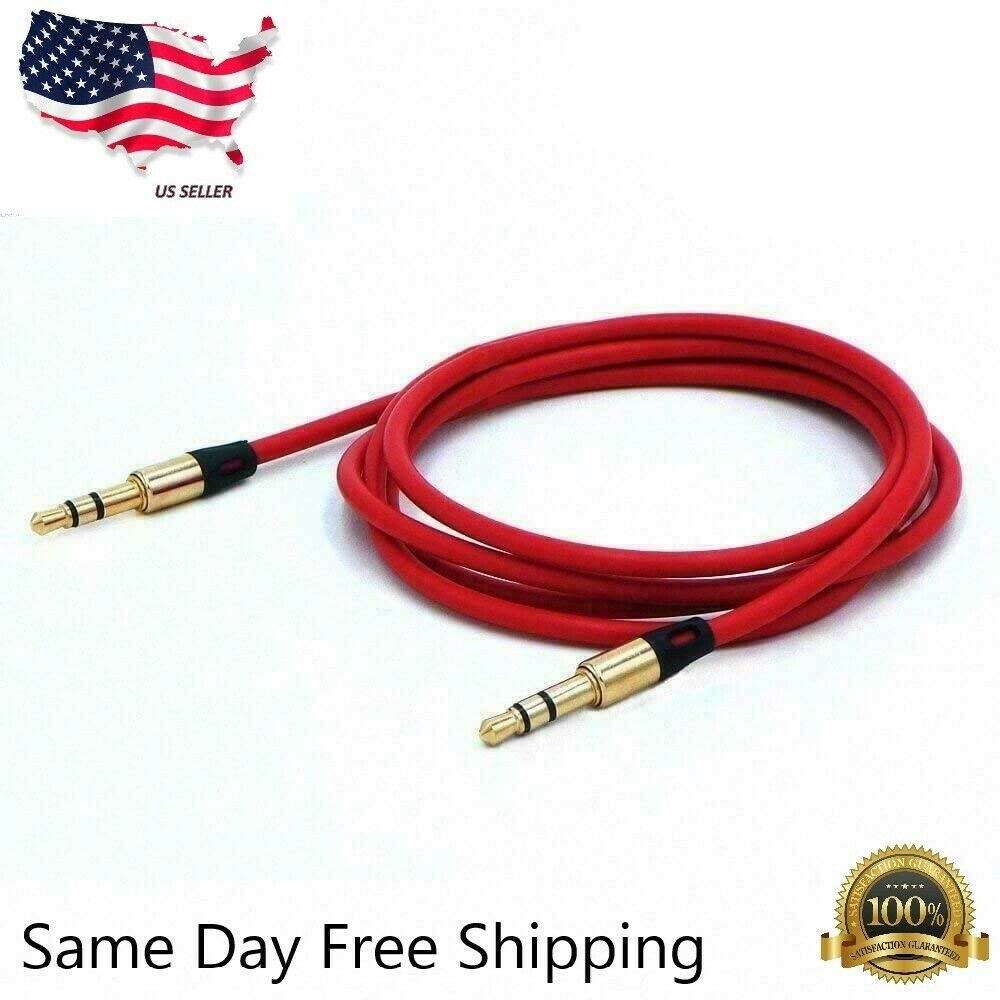 3.5mm Male to 3.5mm Male Aux Cable Cord Car Audio Headphone Jack Red