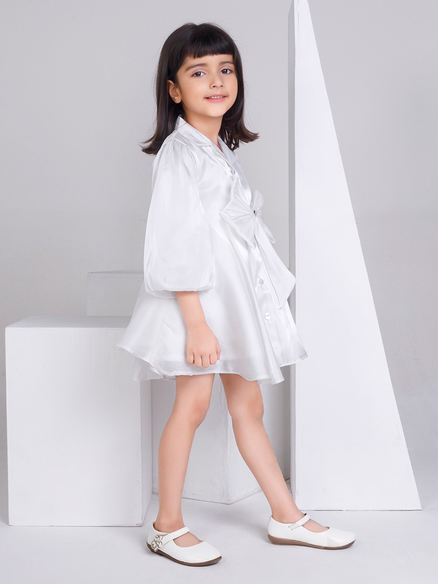 Peppermint Kids White Solid Shirt Dress